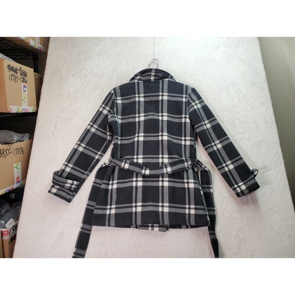 IKE BEHAR Coat Women Small Black White Plaid Collar Double Breasted Button Front - Picture 8 of 8